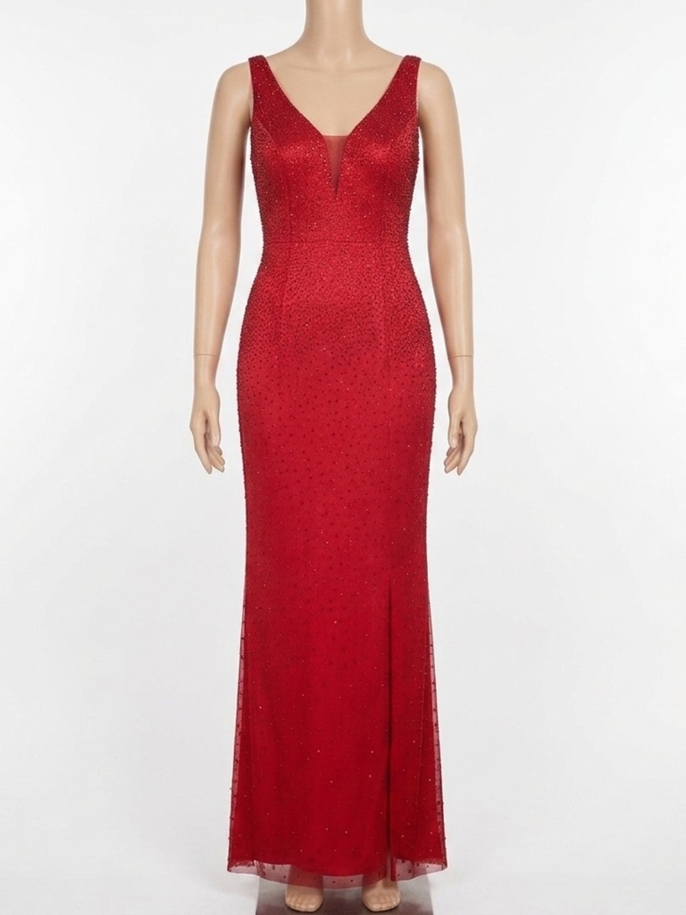 JÉ MATADI by Sean Mehta Red Silk Beaded Evening Gown Dress Sz 8